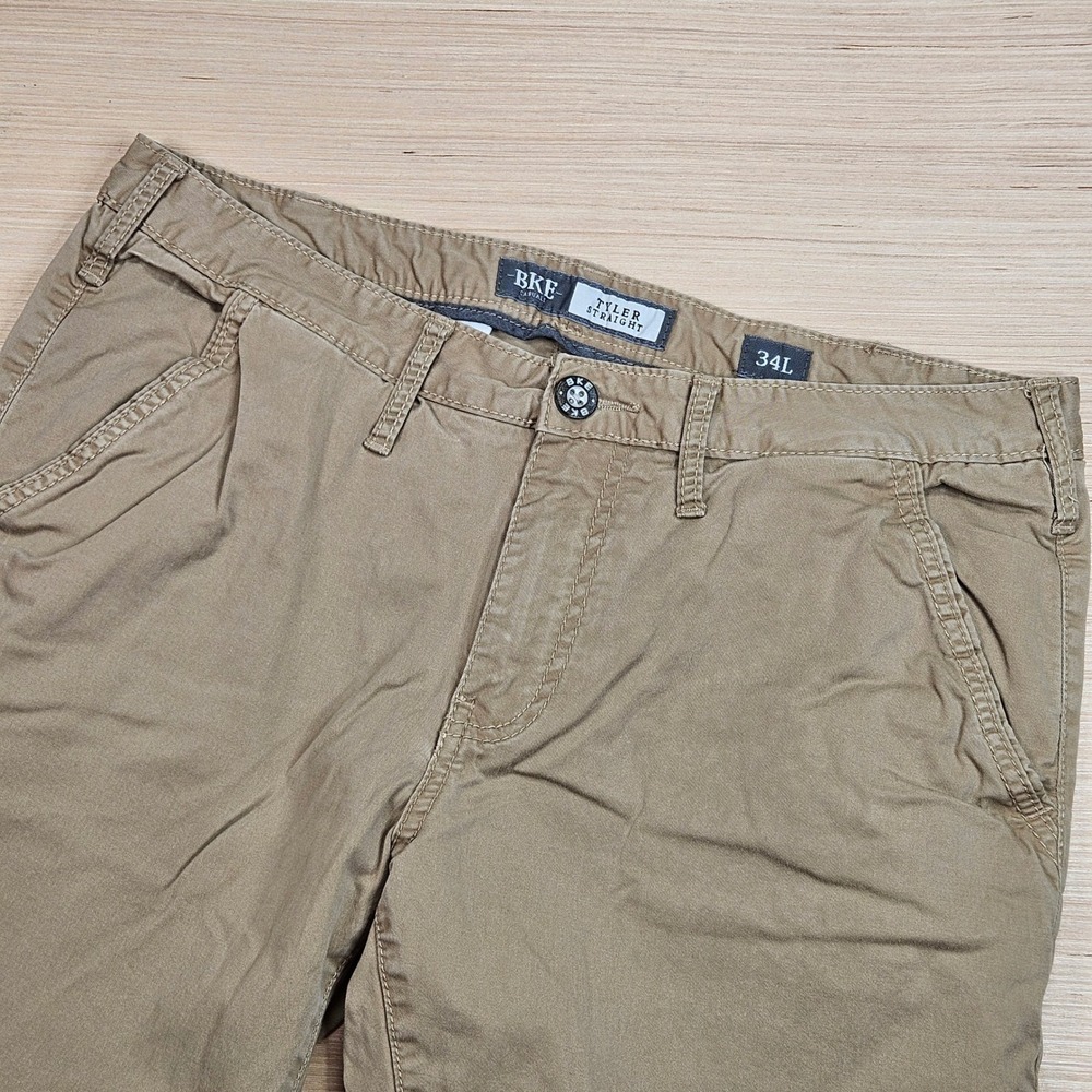 BKE Tyler Straight Mens 34L 34x32Tan Khaki Stretch Chino Pants FPC6105L